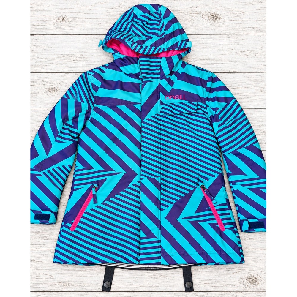 O'Neill Ski Jacket Freedom Series Geometric Stripe Waterproof Insulated Teal 176